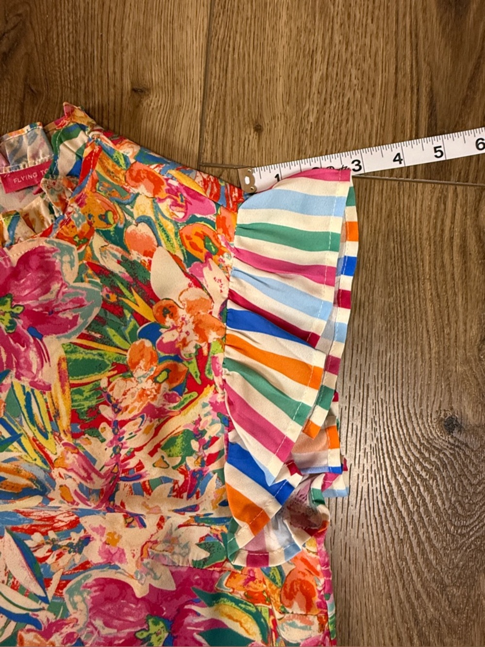 Flying Tomato Tropical Floral Ruffle-Sleeve Top in Pink & Teal - Picture 8 of 8